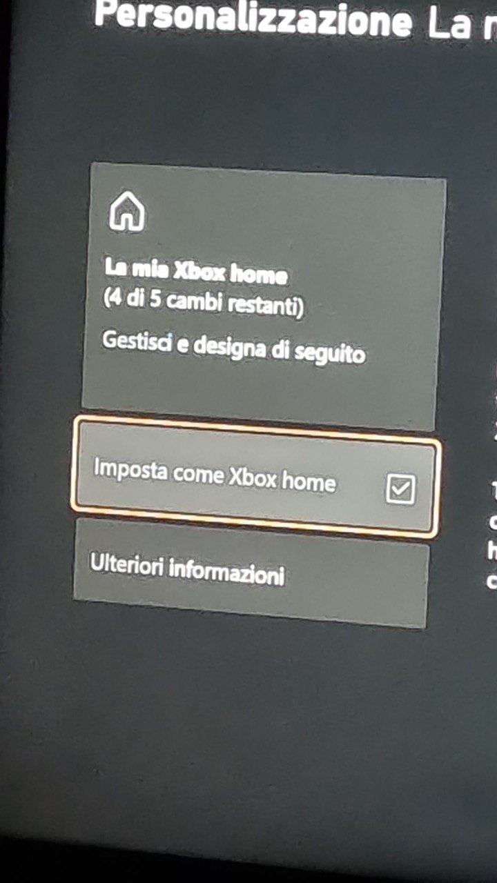 Menu Personalizzazione - Imposta come Xbox home