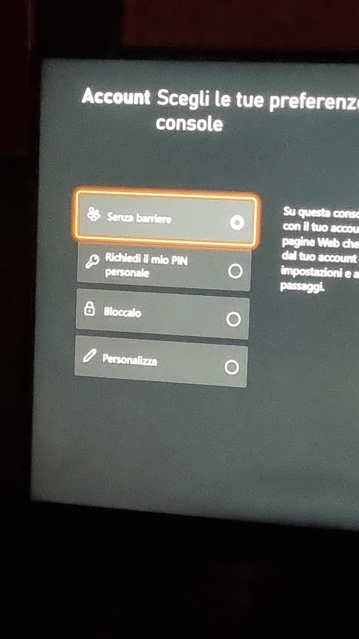 Schermata Account - Senza barriere selezionato